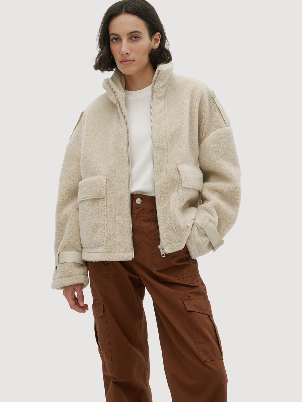NOIZE x Tezza & Cole Collab Fleece Sherpa Cream Coat Oversized Jacket MEDIUM